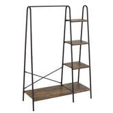 Finnhomy rustic clothes rack with five wood shelves for organized wardrobe display
