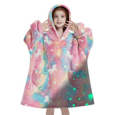 Fiosnow glow-in-the-dark unicorn hoodie for kids, front view, cozy wearable blanket for play