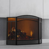Fire Beauty fireplace screen 3-panel arch-top blocks embers while matching decor.