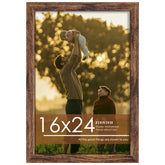 Fisnish 16x24 frame on wall in brown finish, ideal for vibrant poster display.