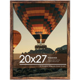 Fisnish 20x27 brown frame showcasing a large poster with edge-to-edge display.