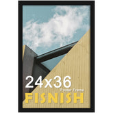 Fisnish 24x36 black-poster-frame with HD plexiglass for clear viewing and protection.