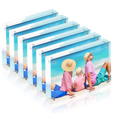 Fisnish 5x7 acrylic frame set front view highlights clear frameless display for desk decor