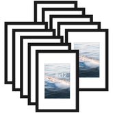 Fisnish 8x12 frame set of 10 in black for wall gallery display.