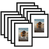 Fisnish 9x12 black frame set protects memories on walls with a durable finish.