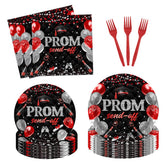 Fitumiw graduation tableware red and black set for a festive event.