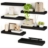 Fixwal 15.8in black floating shelves set of 6 for compact storage and decor.