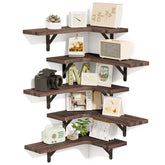 Fixwal walnut corner shelves set of five for extra storage in any room