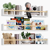 Fixwal nursery shelves set of 3 mounted on wall for organized books.