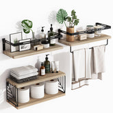 Fixwal over-toilet bathroom shelves in rustic brown finish for convenient storage