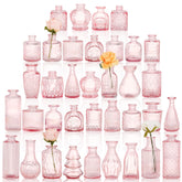 Fixwal pink glass bud vase set with etched patterns as elegant centerpieces
