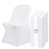 Fixwal white folding chair cover with stretch fabric for a snug, wrinkle-resistant fit at events.