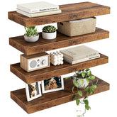 Fixwal wood floating shelves mounted on wall with four-pack storage