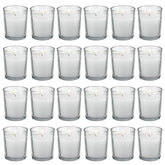 FlameCan clear glass votive candle on a table for elegant ambience