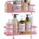 FLCITY pink shower caddy with four removable hooks for organized bathroom storage