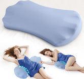 Fledano lumbar pillow on bed supports natural spine curve for better alignment.