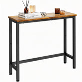 Flevra narrow console table front view with rustic brown wood look and black frame