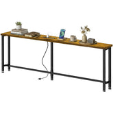 Flevra narrow sofa table with outlet keeps chargers within reach while saving space.