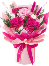 Flomoon preserved flowers bouquet in hot pink, a long-lasting centerpiece for home decor.