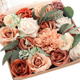 Floroom burnt-orange roses and dahlias for lasting bridal bouquets