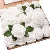 Floroom white foam rose close-up with realistic petals for wedding bouquets.