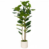 FLRLIVING artificial fiddle leaf fig tree 5ft in white planter enhances living room decor