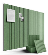 Fluxynara bulletin board tiles in moss green arranged for modular wall organization