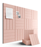 Fluxynara felt bulletin tiles on pink wall layout organize schedules and ideas.