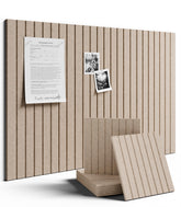 Fluxynara large felt bulletin board tiles arranged on wall in taupe for adaptable layouts.