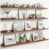 FLYJOE floating picture ledge shelves form a wall photo gallery with a protective lip.