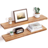 FLYJOE floating shelves with live edge elm wood add natural texture to any wall
