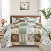 Flysheep patchwork quilt twin with green and white floral design, cozy kids bed.