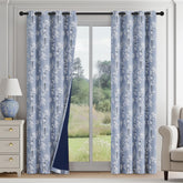 FMFUNCTEX blue floral curtain panel blocks light for a darker bedroom.