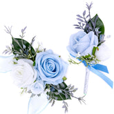 Fnize blue boutonniere rose detail for wedding day styling