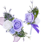 Fnize purple boutonniere rose detail for a cohesive wedding look