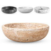 FNTSTICGOODS travertine decorative bowl top view, natural beige finish, ideal as an entryway catch-all.
