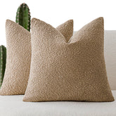 Foindtower Boucle pillow cover 20x20 taupe texture close-up for cozy living room decor.