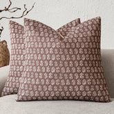 Foindtower floral pillow cover in wine red front view on sofa for cozy farmhouse style