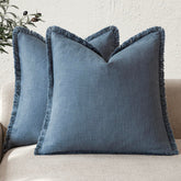 Foindtower fringe pillow cover in dark blue with 18x18 size, ideal for sofa styling