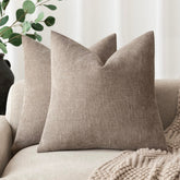 Foindtower soft chenille pillow cover in light taupe adds plush texture to living room.