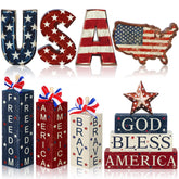 FoldTier 11pc block sign decor adds festive patriotic flair to your table.