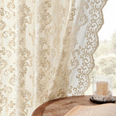 FOLKSIDE beige lace curtains, 84-inch two-panel set, soft light filtering for living spaces.