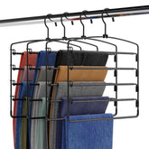 Fontaines Luxury 5 Tier Pants Hangers ultra-slim pack four demonstrates space-saving closet organization.