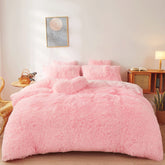FOPPA fluffy faux fur pink comforter cover, plush front texture for coziness.