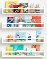 Forbena 24-inch wall bookshelves mounted on wall provide easy reach for kids' books.
