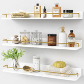 Forbena 24-inch bathroom shelves over toilet with white-gold finish provide compact storage.