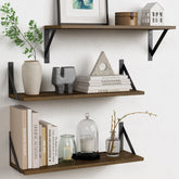 Forbena 24-inch floating shelves set of 3 display plants on a bedroom wall.