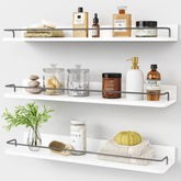 Forbena 24-inch floating shelves above the toilet with extra storage and style.