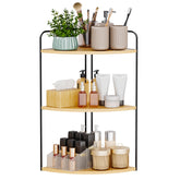 Forest Angle bathroom counter organizer, front view, elegant iron frame with durable wood shelf for tidy countertops.