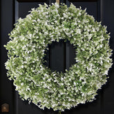 FOTEEWL 26-inch artificial boxwood wreath for front door enhances curb appeal year-round.